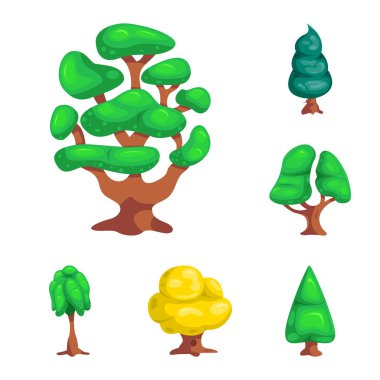 Ağaç ve doğa logo vektör Illustration. Web için ağaç ve taç hisse senedi simgesi kümesi.