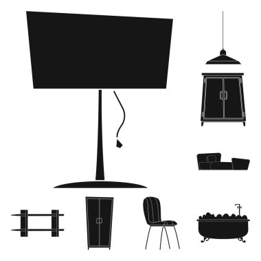 Mobilya ve daire logo yalıtılmış nesne. Mobilya ve hisse senedi için ev vektör simge kümesi.