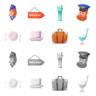 Havaalanı ve uçak simge vektör tasarımı. Havaalanı ve uçak hisse senedi vektör çizim seti.