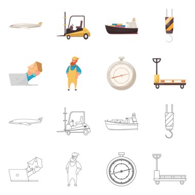 Yalıtılmış nesne mal ve kargo sembolü. Ürünler ve ambar stok vektör çizim koleksiyonu.