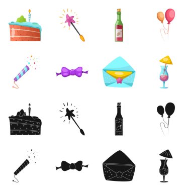 Parti ve Doğum günü logo vektör tasarımı. Hisse senedi için kutlama ve parti vektör simge kümesi.