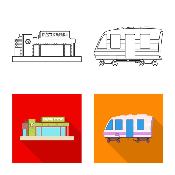 Векторная иллюстрация логотипа поезда и станции. Коллекция иконки поезда и билета на складе . — стоковый вектор