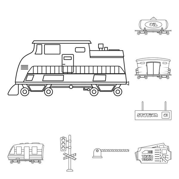 Vektor ilustrasi kereta api dan ikon stasiun. Set ikon vektor kereta dan tiket bagi stok . - Stok Vektor