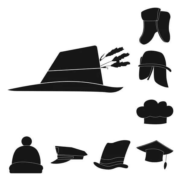 Vektor-Design von Kopfbedeckungen und Mützen-Logo. Sammlung von Kopfbedeckungen und Zubehör Aktiensymbol für Web. — Stockvektor