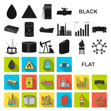Oil industry flat icons in set collection for design. Equipment and oil production vector symbol stock web illustration. clipart