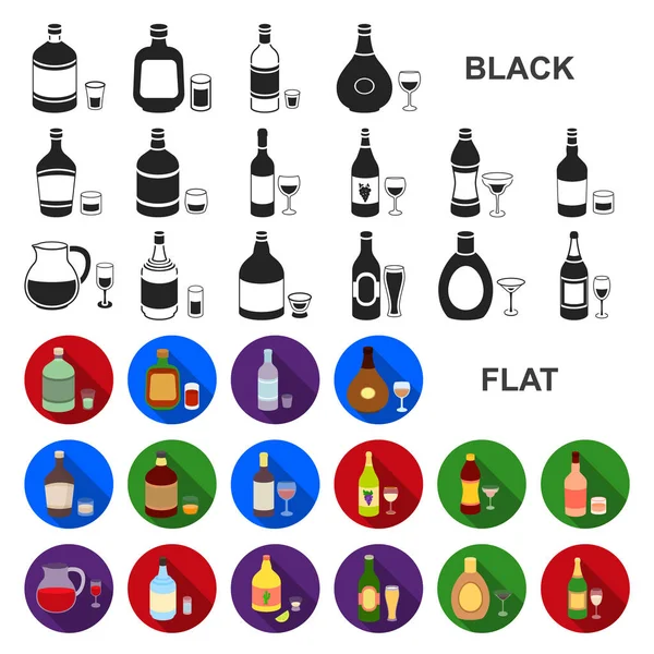Виды спиртовых плоских икон в наборе коллекции для оформления. Алкоголь в бутылках векторные символы акций веб-иллюстрация . — стоковый вектор