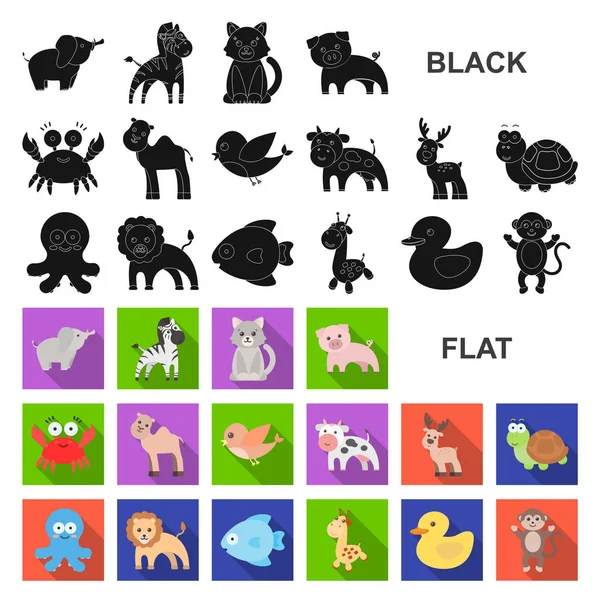 Nierealistyczne ikony płasko zwierząt w kolekcja zestaw do projektowania. Zwierzątka symbol web czas ilustracja wektorowa. — Wektor stockowy