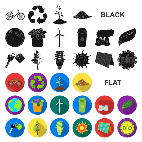 Биологические и экологические плоские иконки в коллекции наборов для дизайна. Экологически чистая веб-иллюстрация векторного символа продукта . — стоковый вектор