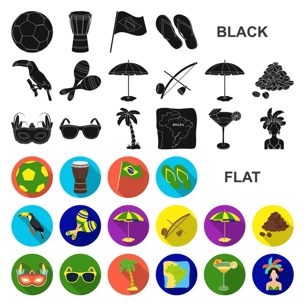 Kraju Brazylia płaskie ikony w kolekcja zestaw do projektowania. Podróży i atrakcji Brazylia symbol web czas ilustracja wektorowa. — Wektor stockowy