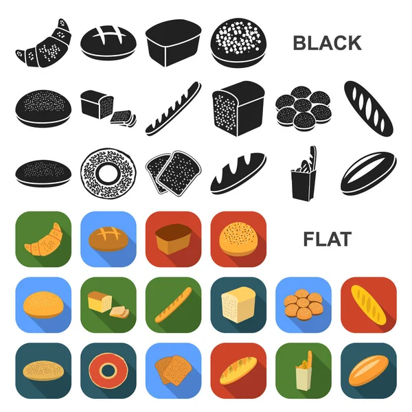 Types of bread flat icons in set collection for design. Bakery products vector symbol stock web illustration. — Stock Vector