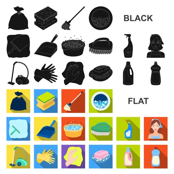 Cleaning and maid flat icons in set collection for design. Equipment for cleaning vector symbol stock web illustration.
