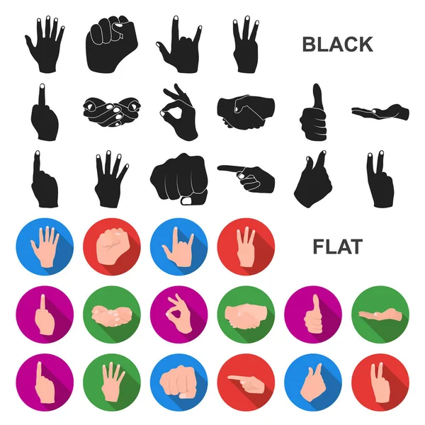 Mano gesto iconos planos en conjunto de colección para el diseño. Palma y dedo vector símbolo stock web ilustración . — Vector de stock