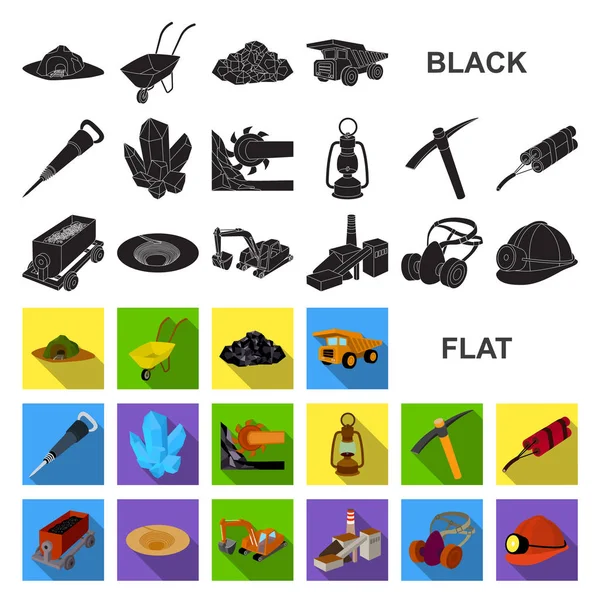 Flache Ikonen aus der Bergbauindustrie in Set-Kollektion für Design. Geräte und Werkzeuge Vektor Symbol Stock Web Illustration. — Stockvektor