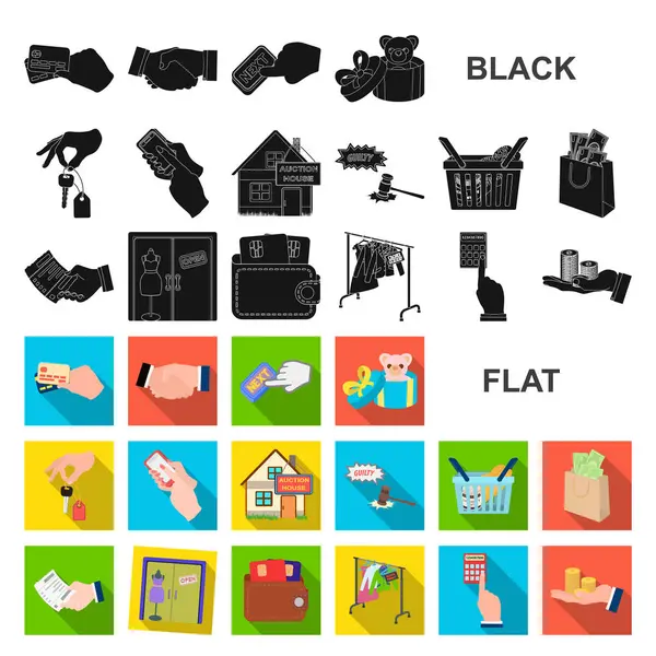 Электронная коммерция и бизнес-квартиры в наборе для дизайна. Покупка и продажа векторных символов на веб-иллюстрации . — стоковый вектор