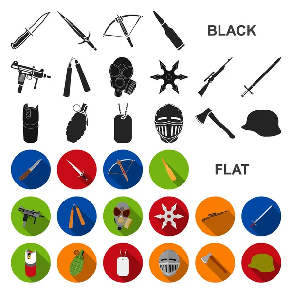 Types d'armes icônes plates dans la collection de jeu pour la conception.Armes à feu et armes lames vectoriel symbole stock illustration web . — Image vectorielle