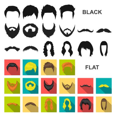 Bıyık ve sakal, saç set koleksiyonu tasarım için simgeleri düz. Şık saç kesimi vektör simge stok web çizimi.