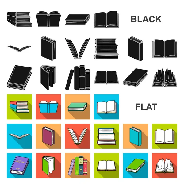 Książki w ikony płaskie wiązania w kolekcja zestaw do projektowania. Symbol web czas ilustracja wektorowa produktów poligraficznych. — Wektor stockowy