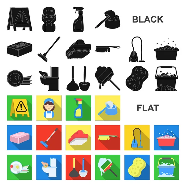 Cleaning and maid flat icons in set collection for design. Equipment for cleaning vector symbol stock web illustration.