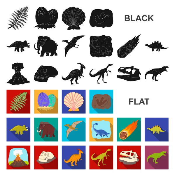 Různých dinosaurů ploché ikony v nastavení kolekce pro design. Prehistorických zvířat vektor symbol akcií web ilustrace. — Stockový vektor