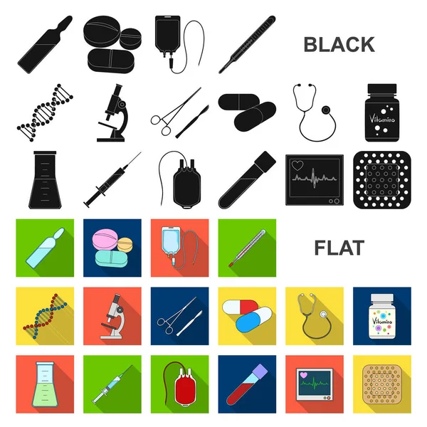 Icônes plates de médecine et de traitement dans la collection de jeu pour le design. Médecine et équipement symbole vectoriel stock illustration web . — Image vectorielle