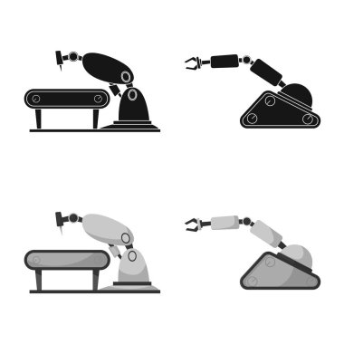 Robot ve fabrika simge vektör Illustration. Hisse senedi için robot ve uzay vektör simge topluluğu.