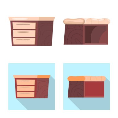 Mobilya ve daire simgesi yalıtılmış nesne. Mobilya ve hisse senedi için ev vektör simge kümesi.