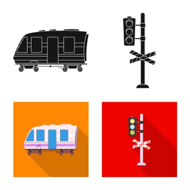 Tren ve İstasyonu simge vektör tasarımı. Hisse senedi için tren ve bilet vektör simge kümesi.