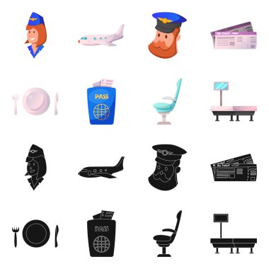 Havaalanı ve uçak işareti vektör tasarımı. Havaalanı ve uçak hisse senedi vektör çizim seti.