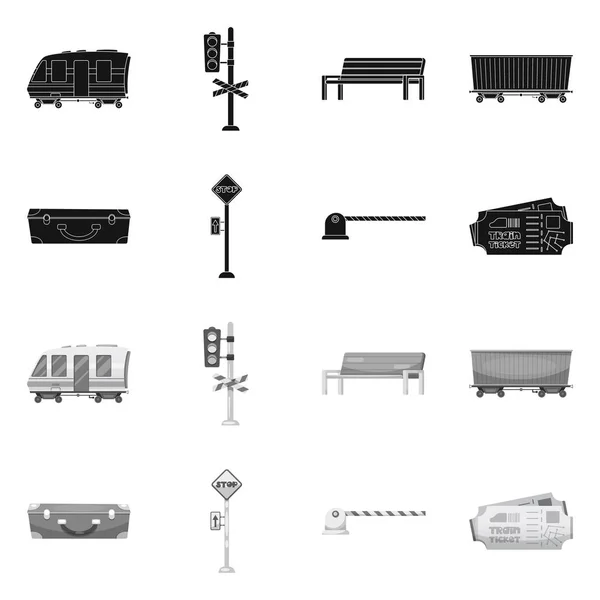 Vektorillustration des Bahnhofs- und Bahnhofslogos. Sammlung von Zug- und Fahrkartenvektorillustrationen. — Stockvektor