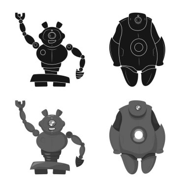 Robot ve fabrika işareti vektör Illustration. Robot ve uzay hisse senedi vektör çizim topluluğu.