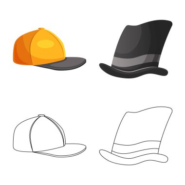 Şapkalar ve kap simge vektör tasarımı. Şapkalar ve aksesuar hisse senedi vektör çizim.