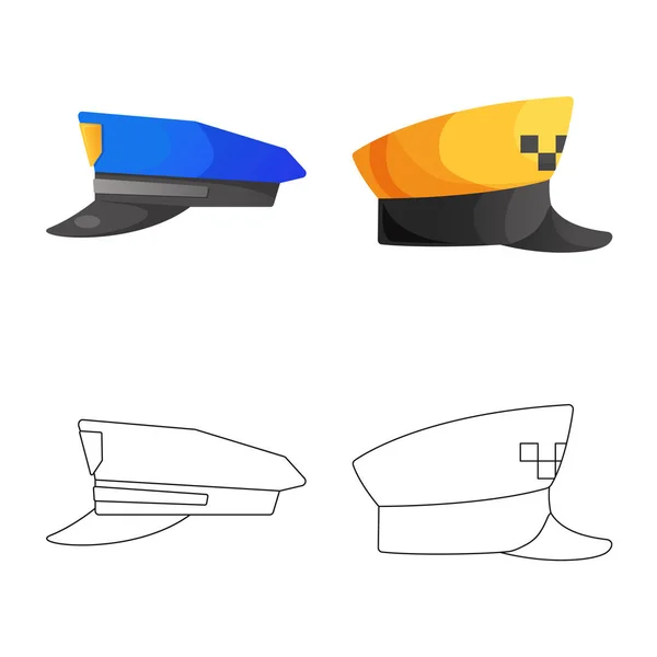 Ilustración vectorial de casco e icono de la tapa. Conjunto de casco y accesorio icono de vector para stock . — Vector de stock