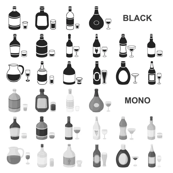Rodzaje alkoholu czarny ikony w kolekcja zestaw do projektowania. Alkohol butelek wektor symbol akcji web ilustracji. — Wektor stockowy