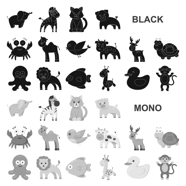 Iconos de animales negros poco realistas en la colección de conjuntos para el diseño. Animales de juguete vector símbolo stock web ilustración . — Archivo Imágenes Vectoriales