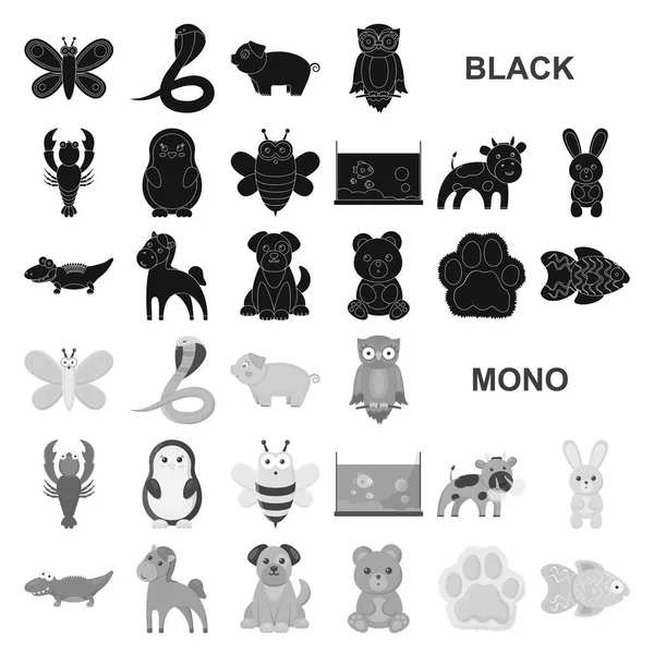 Iconos de animales negros poco realistas en la colección de conjuntos para el diseño. Animales de juguete vector símbolo stock web ilustración . — Vector de stock