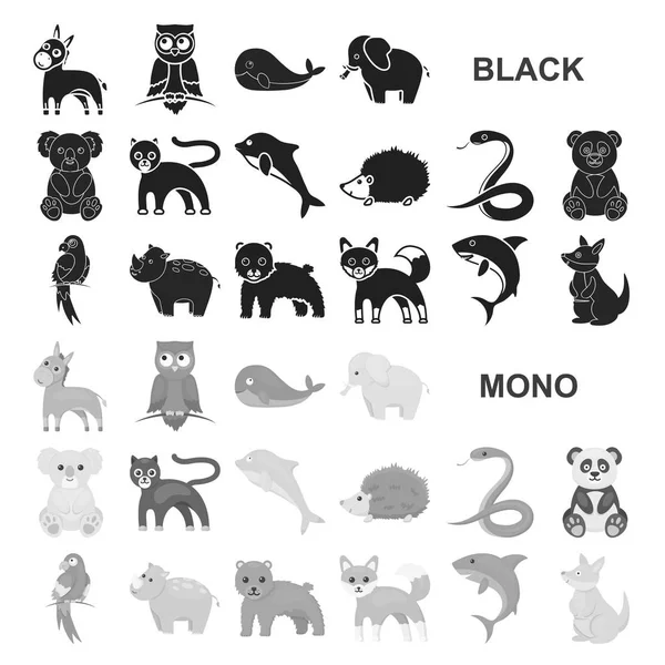 非現実的な動物黒のアイコン デザインのセットのコレクションです。おもちゃの動物のベクトル シンボル ストック web イラスト. — ストックベクタ