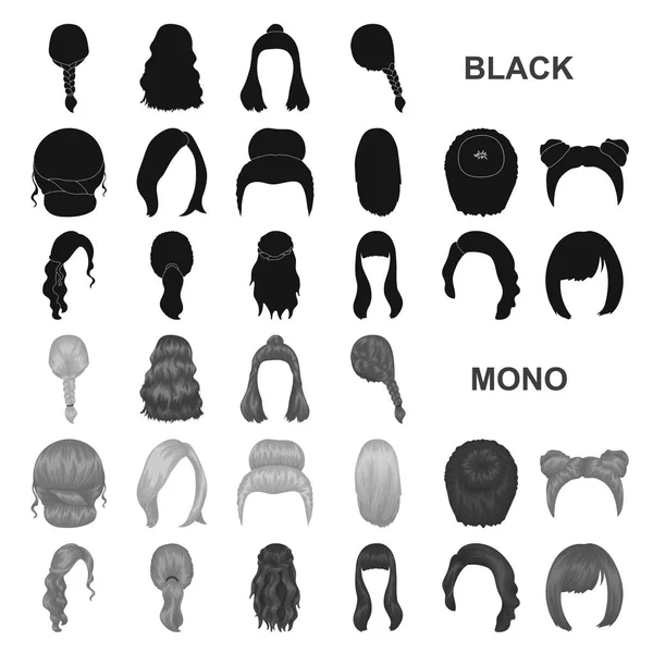 Peinado femenino iconos negros en colección de conjuntos para el diseño. Elegante corte de pelo vector símbolo stock web ilustración . — Vector de stock