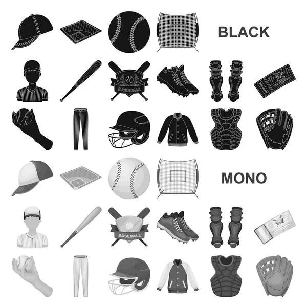 Baseball Und Attribute Schwarze Symbole Set Sammlung Für Design Baseball — Stockvektor