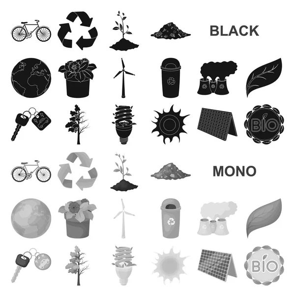 Bio and ecology black icons in set collection for design. An ecologically pure product vector symbol stock web illustration. — Stock Vector