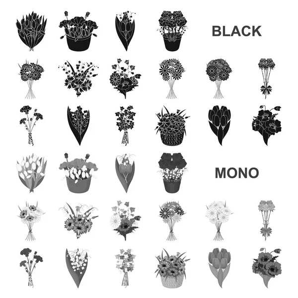 Un ramo de flores frescas iconos negros en la colección de conjuntos para el diseño. Varios ramos vector símbolo stock web ilustración . — Vector de stock