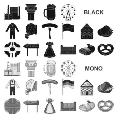 Set koleksiyonu tasarım için ülke Almanya siyah simgeler. Almanya ve dönüm noktası sembol stok web illüstrasyon vektör.