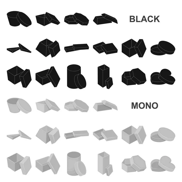 Caixas diferentes ícones pretos na coleção de conjuntos para design.Packing caixa vetor símbolo web ilustração . — Vetor de Stock