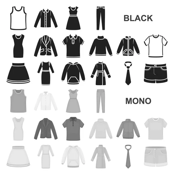 Diferentes tipos de ropa iconos negros en la colección de conjuntos para el diseño. Ropa y estilo vector símbolo stock web ilustración . — Vector de stock