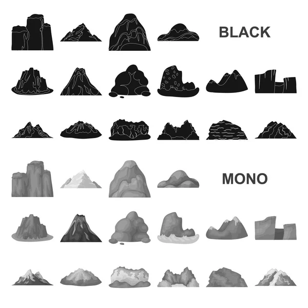 Olika bergen svart ikoner i set samling för design. Berg och landskap vektor symbol lager web illustration. — Stock vektor