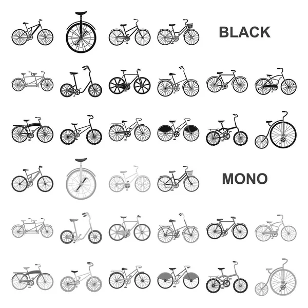 Diverses bicyclettes icônes noires dans la collection ensemble pour le design. Le type de transport vectoriel symbole stock web illustration . — Image vectorielle