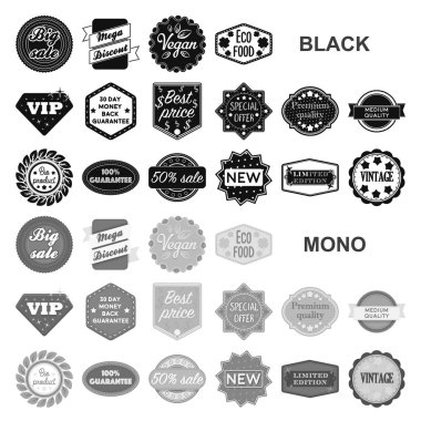 Set koleksiyonu tasarım için farklı etiket siyah simgeler. Dizin ve marka sembol stok web illüstrasyon vektör.