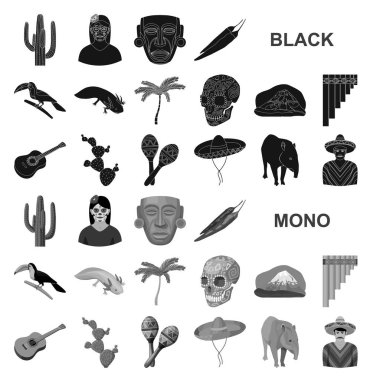 Set koleksiyonu tasarım için ülke Meksika siyah simgeler. Meksika ve dönüm noktası sembol stok web illüstrasyon vektör.