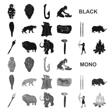 Life in the Stone Age black icons in set collection for design. Ancient people vector symbol stock web illustration.
