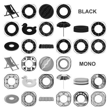 Çok renkli yüzme set koleksiyonu tasarım için siyah simgeler daire içine alın. Farklı lifebuoys sembol stok web illüstrasyon vektör.
