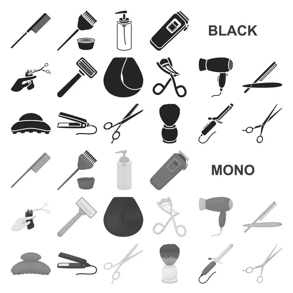 Peluquería y herramientas iconos negros en la colección de conjuntos para design.Profession peluquería vector símbolo stock web ilustración . — Vector de stock